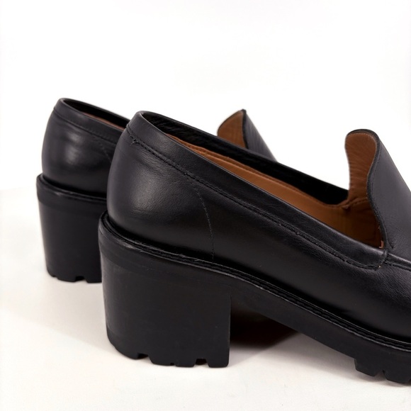 FLATTERED | Saga Black Leather Chunk Lug Sole Heeled Loafers | Sz 10 - Picture 10 of 16